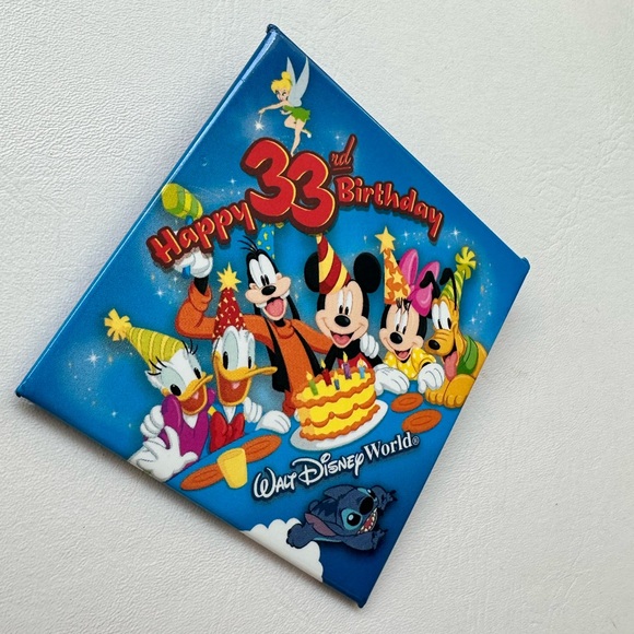 Walt Disney World Button Pin Square Happy 33th Birthday Mickey Minnie - Picture 2 of 5